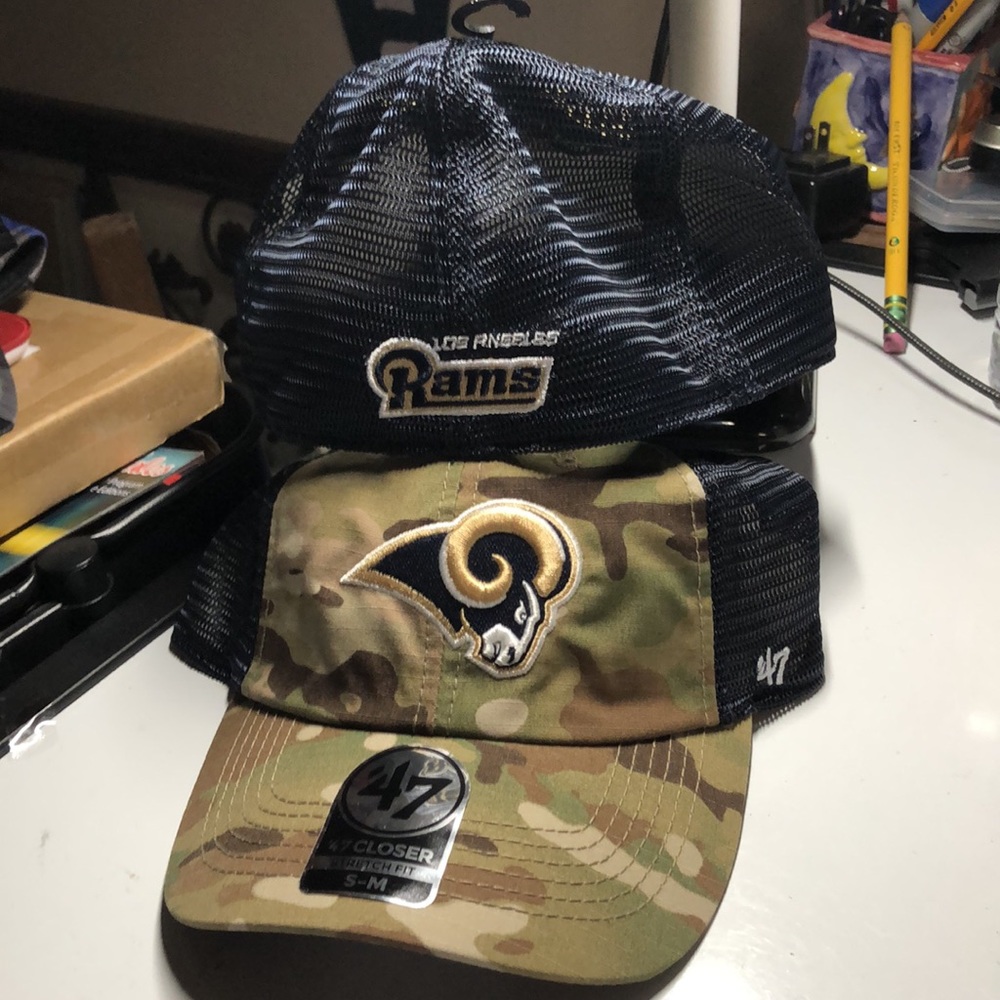 2 Los Angeles Rams NFL ‘47 Camo Closer Mesh Hats Caps Men’s Salute to Service LA